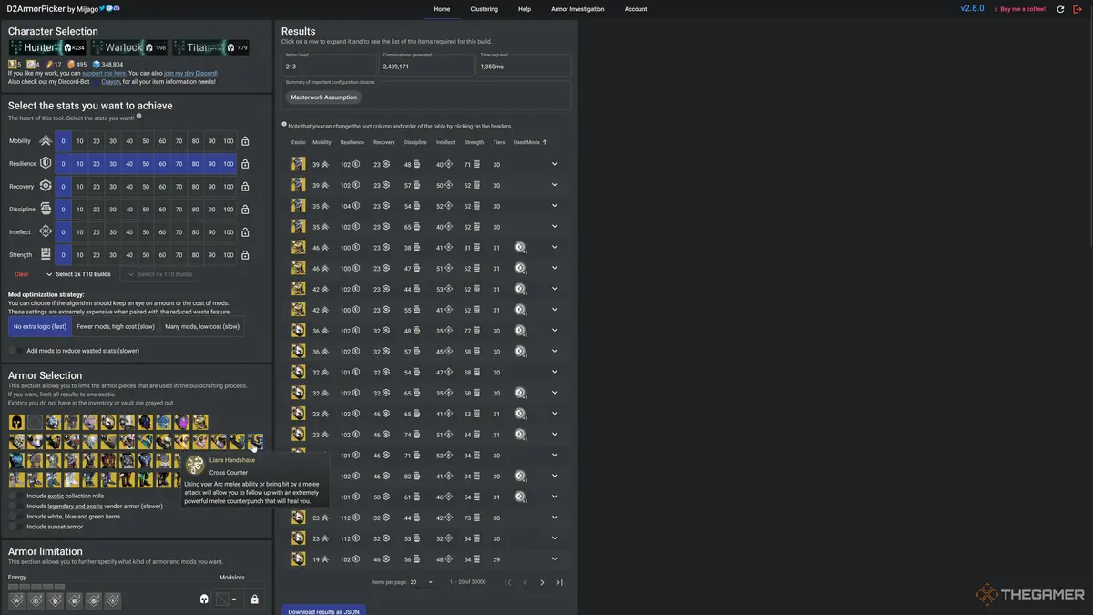 Destiny 2 D2ArmorPicker Website Choosing An Exotic