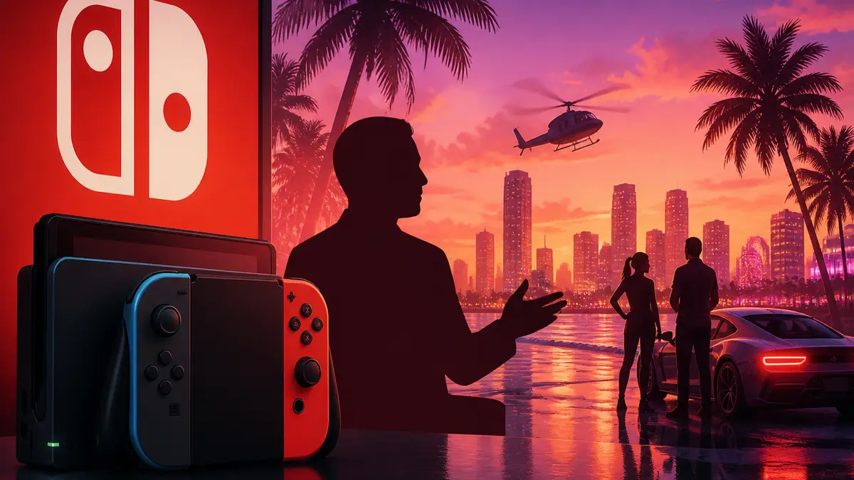 Логотип консоли Nintendo Switch и ожидаемой игры GTA 6