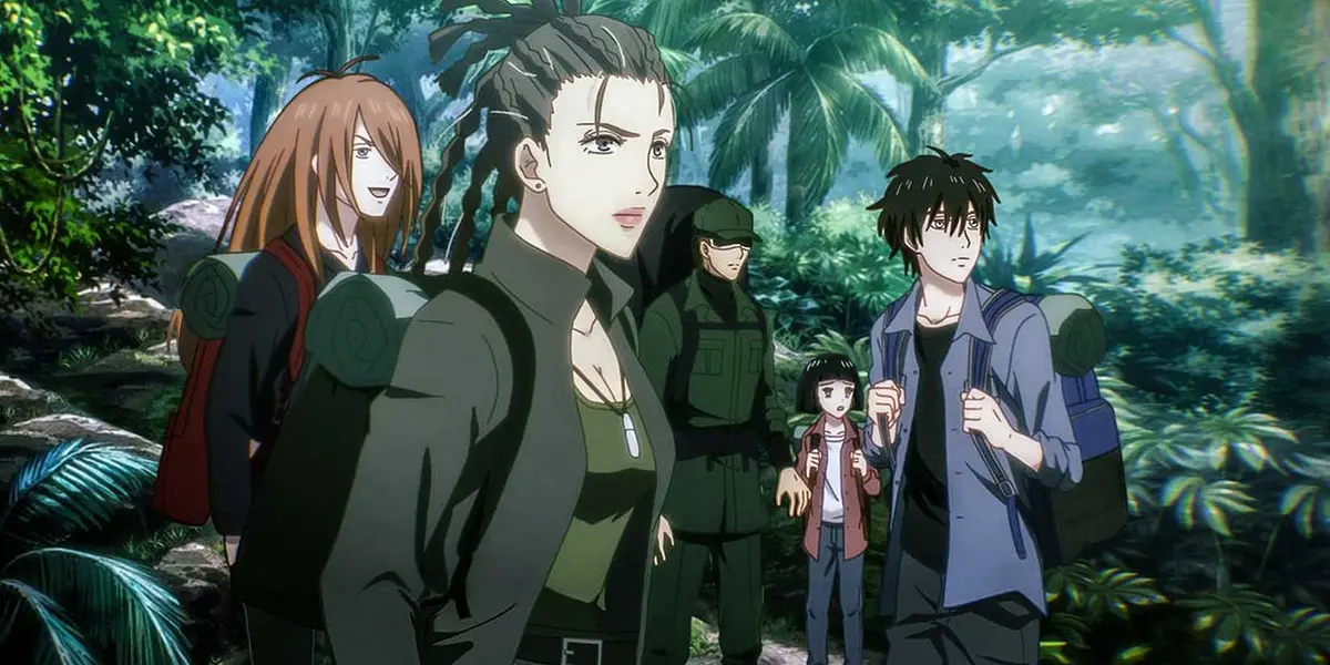 Characters from 7Seeds standing in a forest