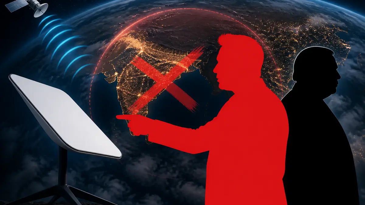 Спутниковая антенна Starlink и основатель проекта Илон Маск на фоне карты связи