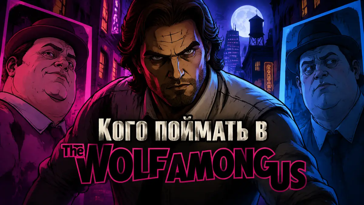 Бигби Волк в неоновом свете ночного города The Wolf Among Us