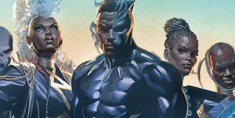 T'Challa as Black Panther with Storm, Shuri and the Dora Milaje