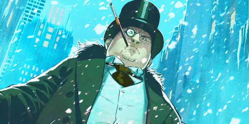 Comic book art: The Penguin look serious in the snow.