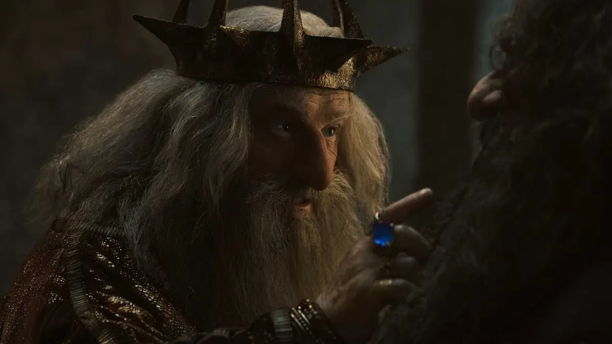 Durin III pointing with his ring in The Lord of the Rings: The Rings of Power