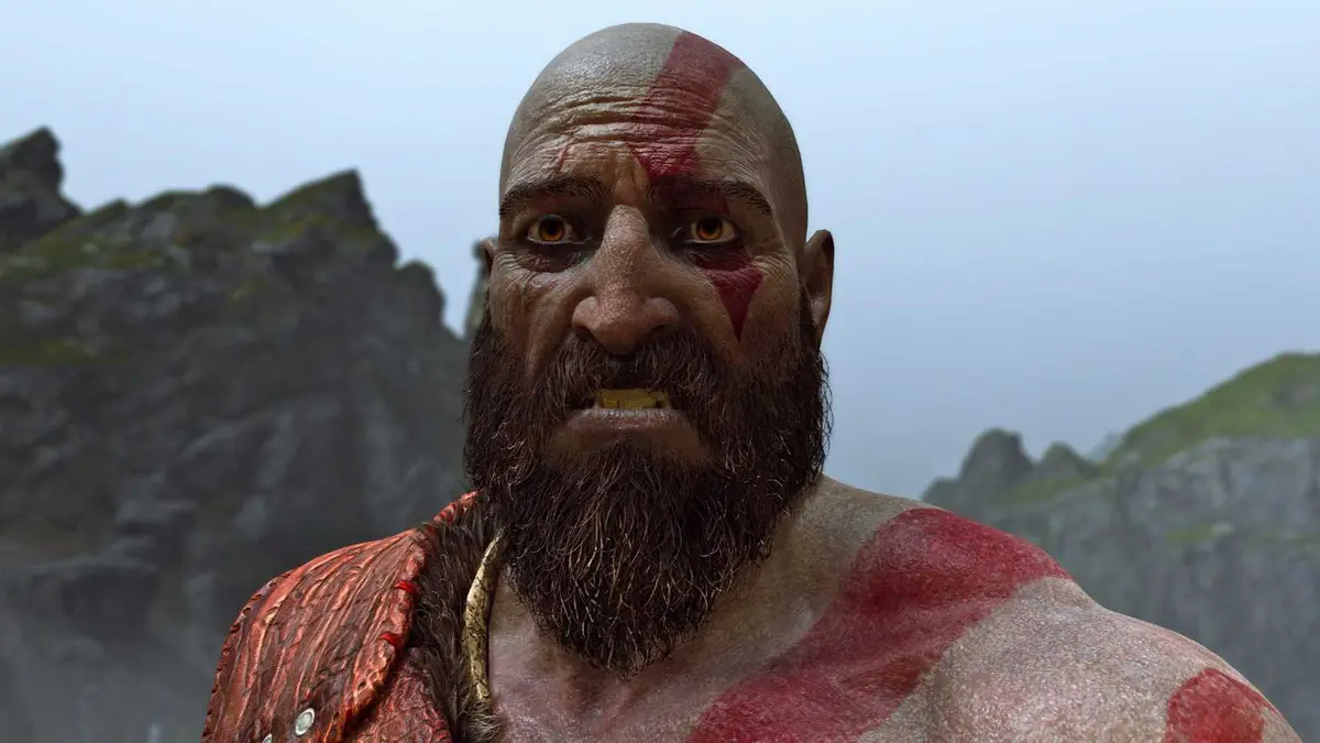 Kratos looking concerned in God of War 2018