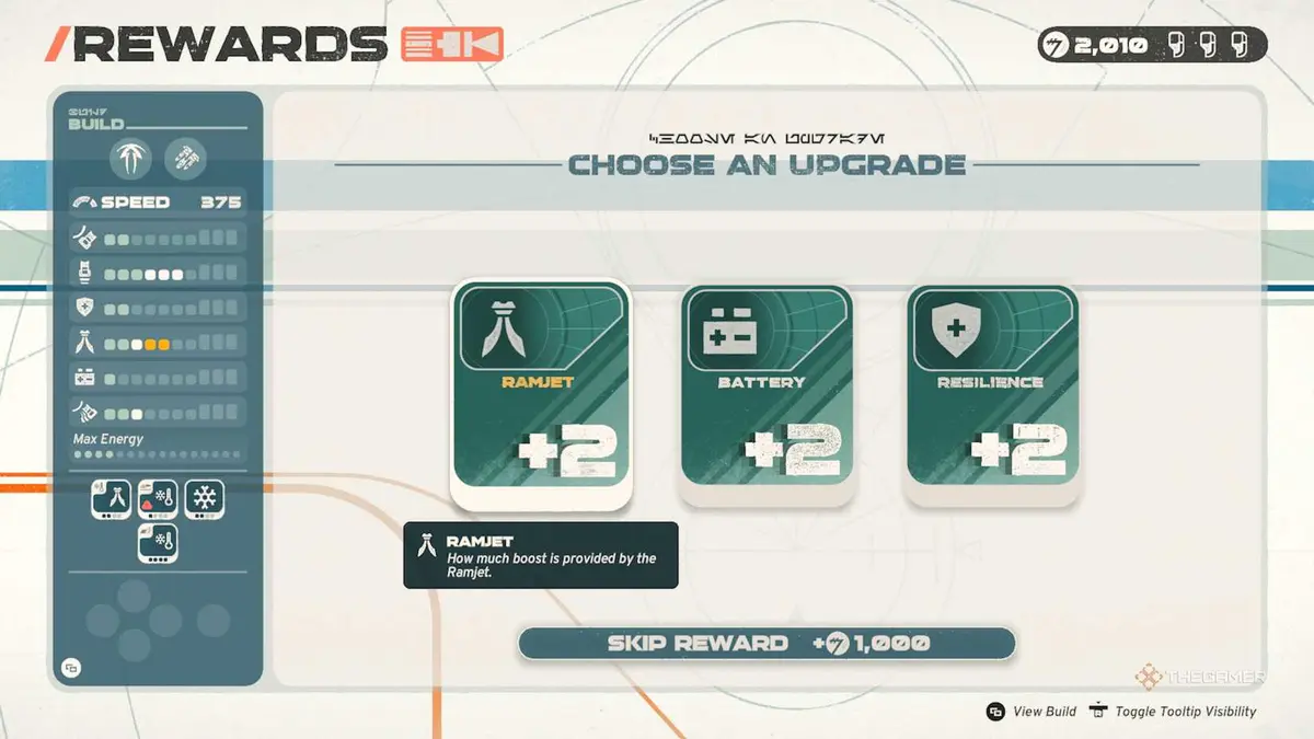 Galactic Racer Upgrade Screen for Build
