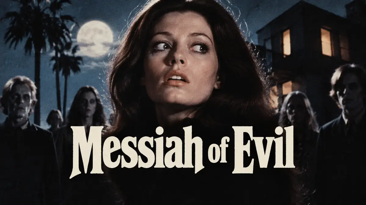 Мрачная сцена из хоррора Messiah of Evil в ретро-стилистике 1970-х годов