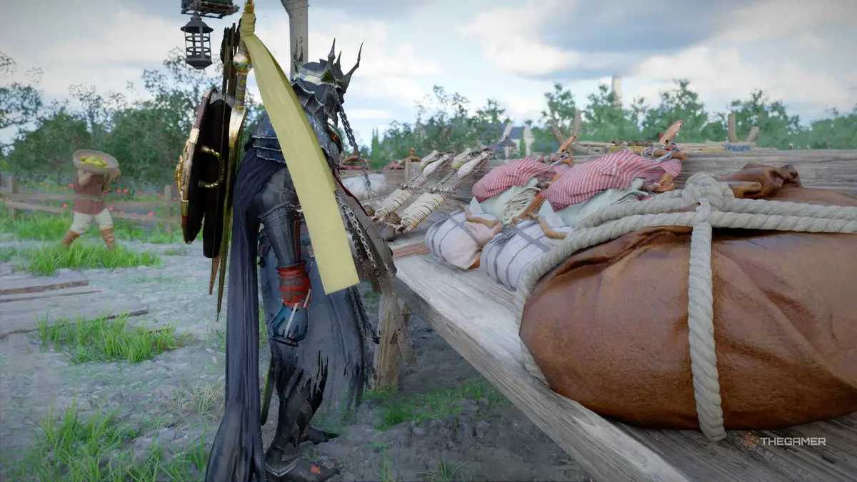 Kliff scanning two Peddler's Packs Lined Up in Crimson Desert.