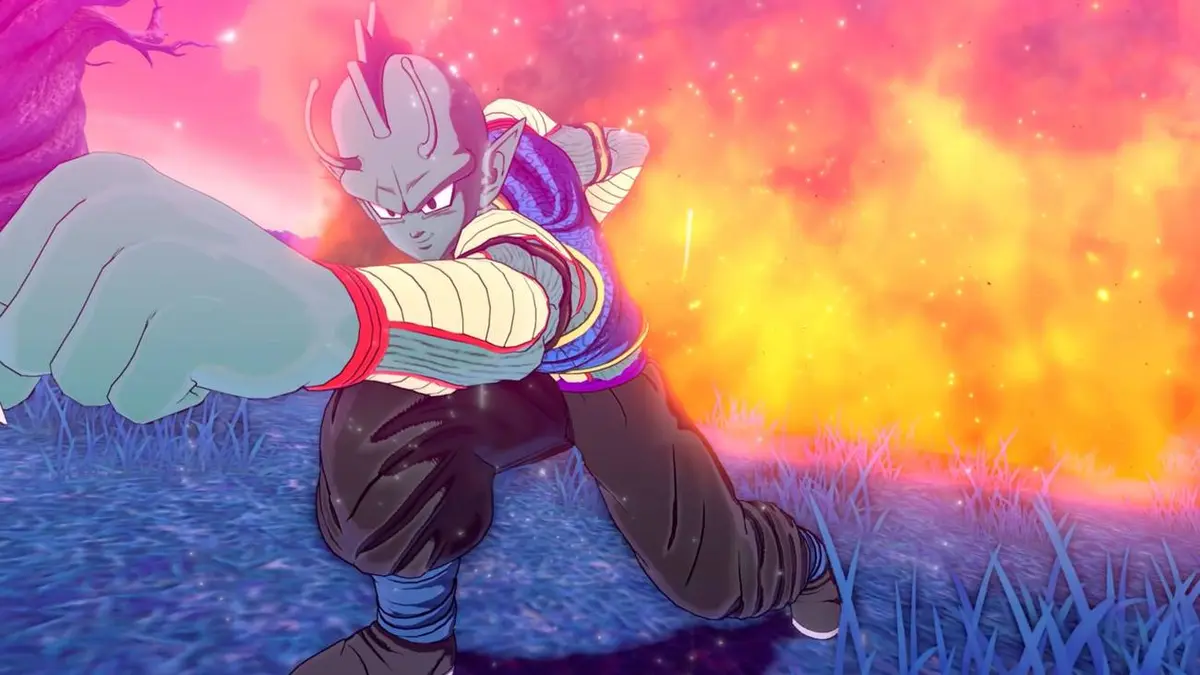 A Namekian punching through an explosion in Dragon Ball Xenoverse 3.