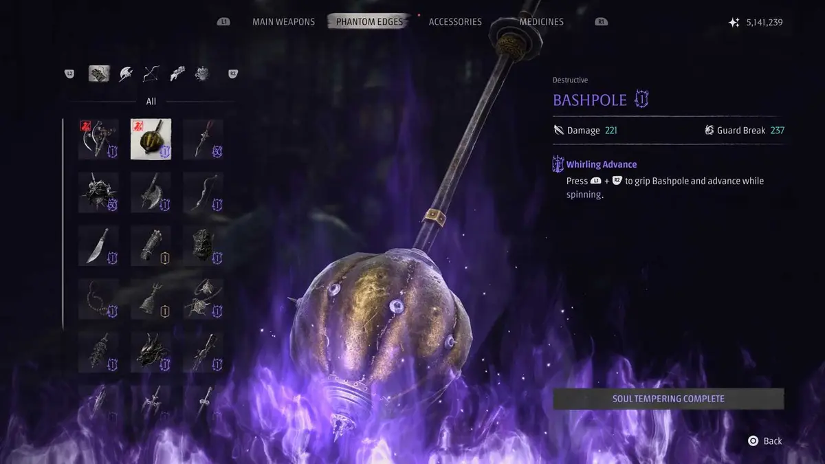 bashpole upgrade screen phantom blade zero.
