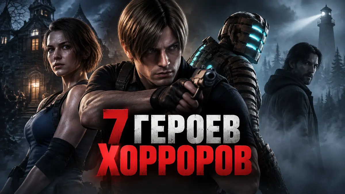 Леон Кеннеди из Resident Evil в окружении героев хорроров: Джилл, Айзек Кларк, Алан Уэйк в тумане