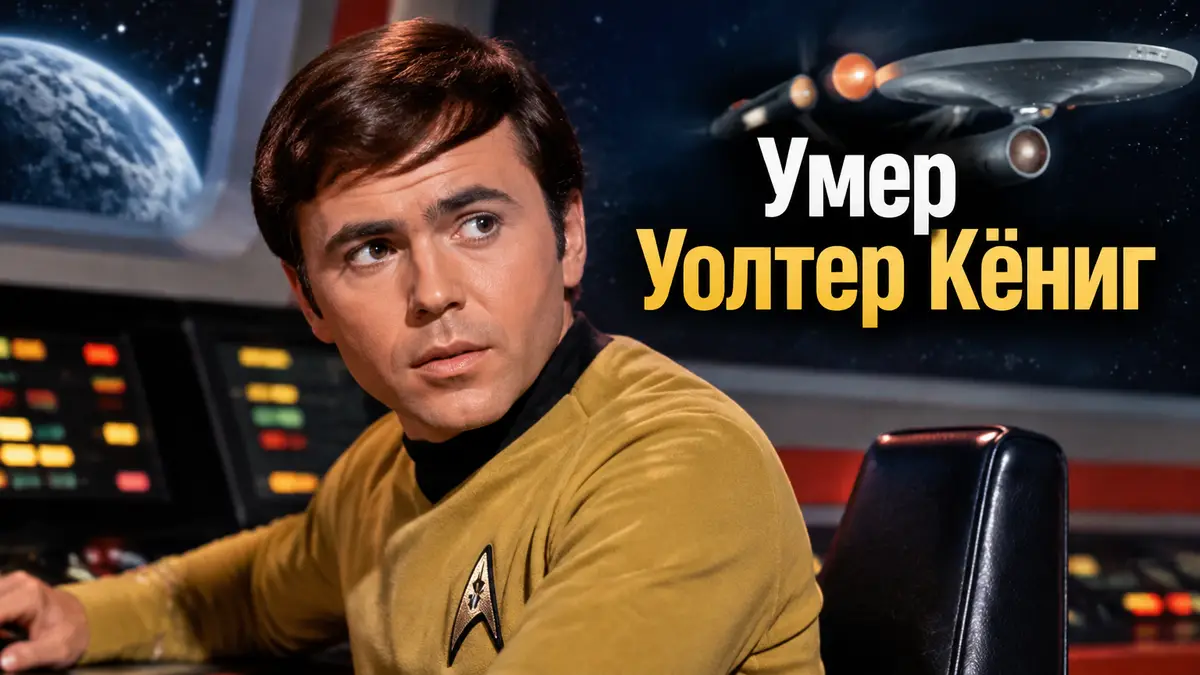 Уолтер Кёниг в образе Павла Чехова на мостике звездолёта, стиль постера «Звёздного пути»
