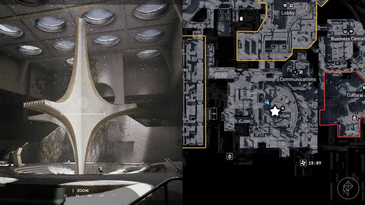 The left-hand side of the image shows the objective for the Taking Stock quest in Arc Raiders while the right-hand side shows the location highlighted on the in-game map.
