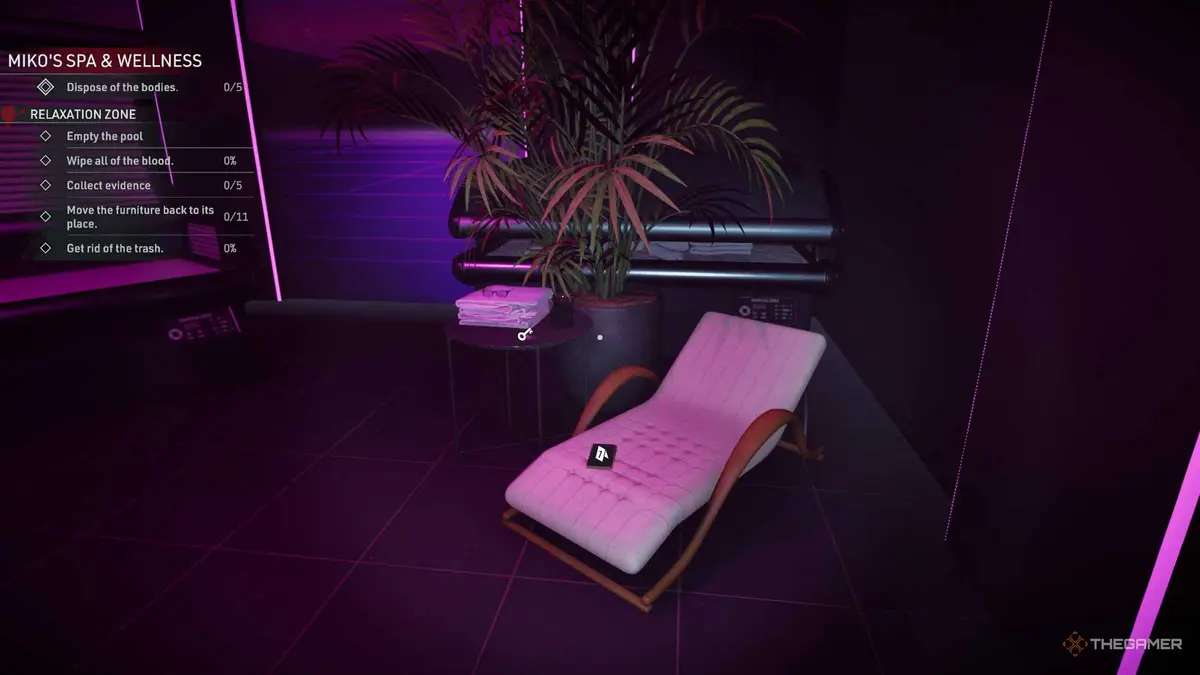 Kovalsky finds a key next to a lounge in Crime Scene Cleaner