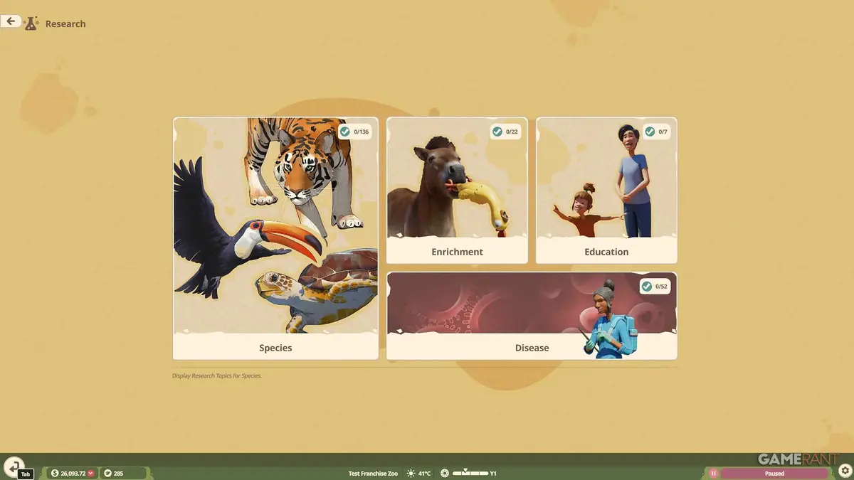 Planet Zoo 2 - Research Menu