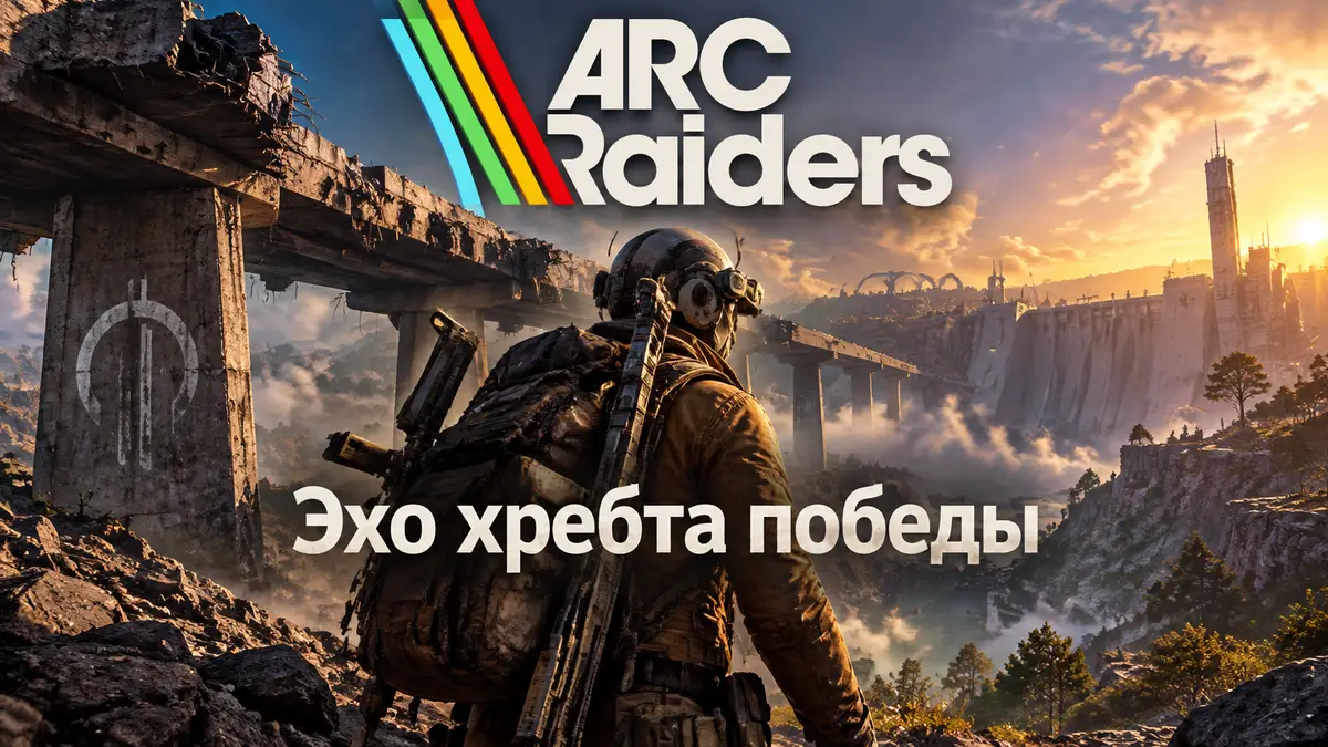 Рейдер у руин разрушенной эстакады на хребте в стиле ARC Raiders, квест «Эхо хребта победы»