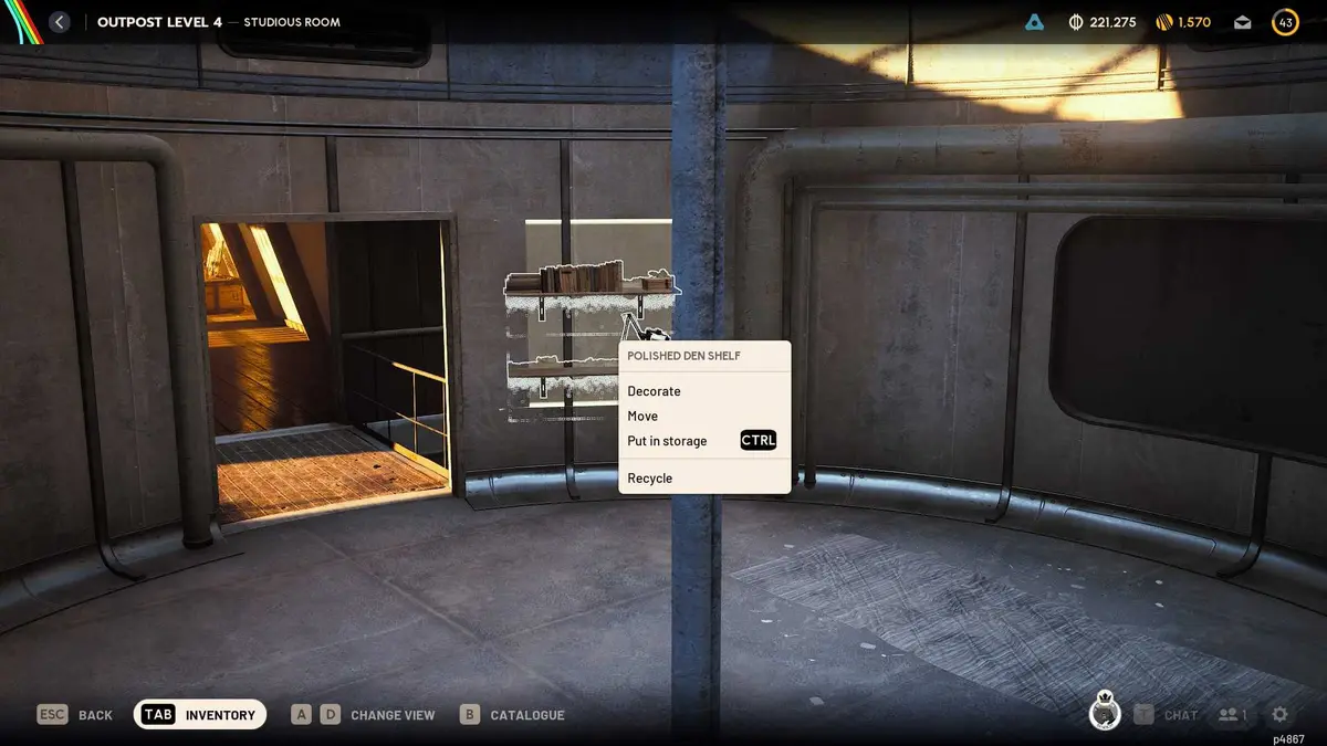 You can put Shelfs back in the Outpost Storage and all the items will be carried with them providing extra space-1