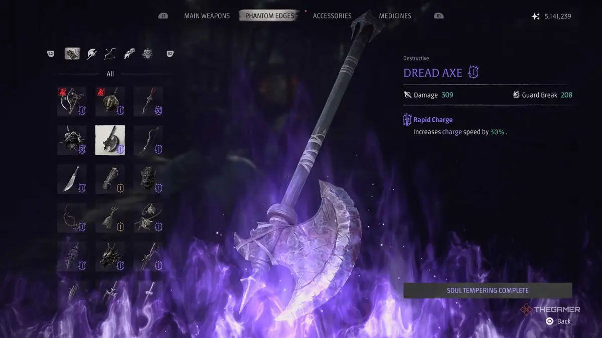 Dread Axe upgrade screen in Phantom Blade Zero.