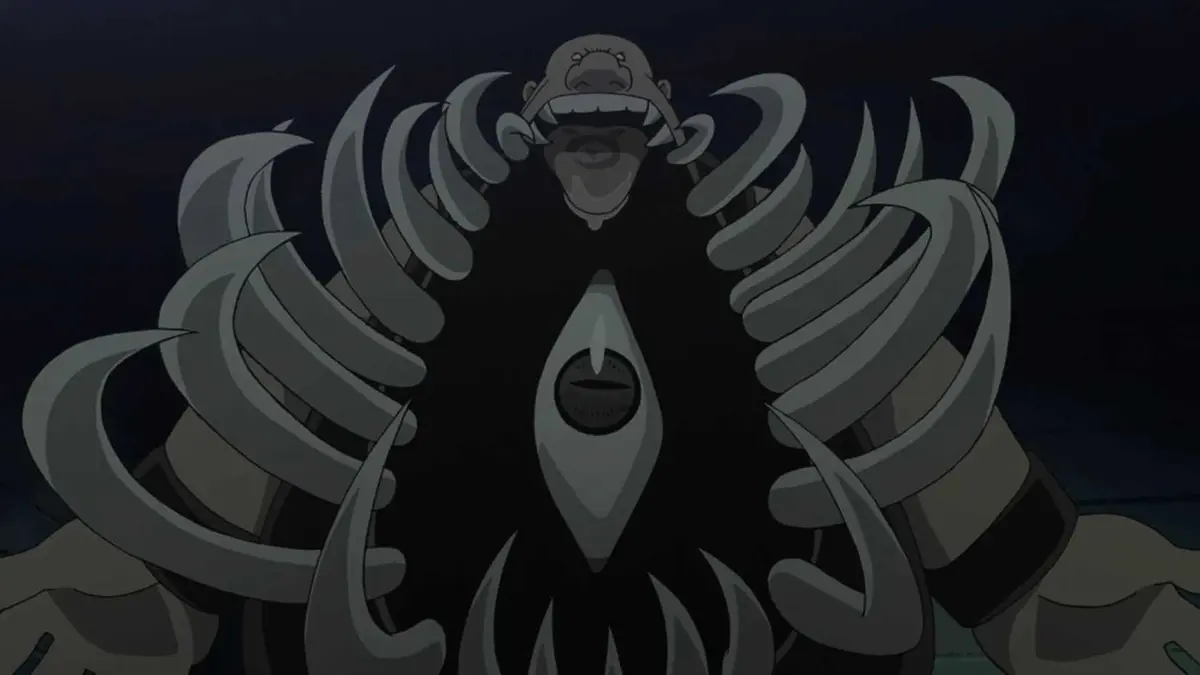 Gluttony from Fullmetal Alchemist with his stomach mouth and eye wide open