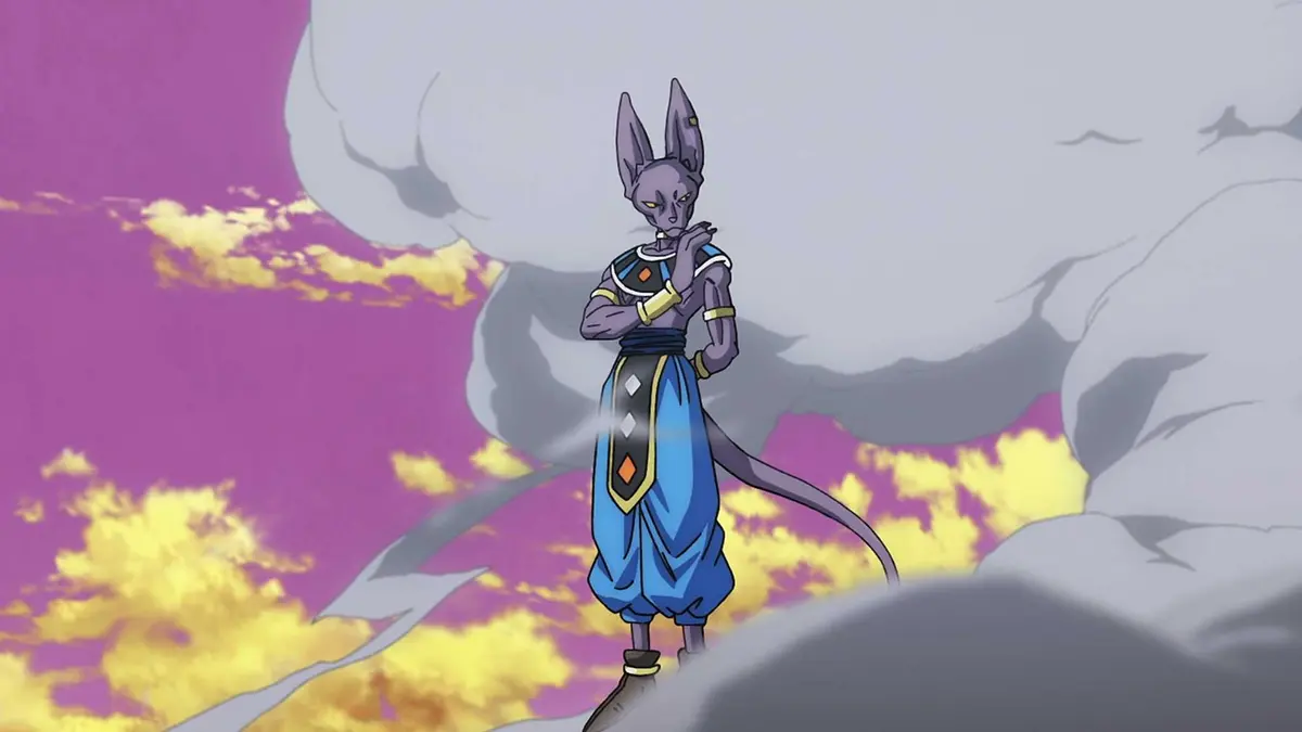 Beerus brushes off his shoulder in Dragon Ball Super: Beerus Episode 2