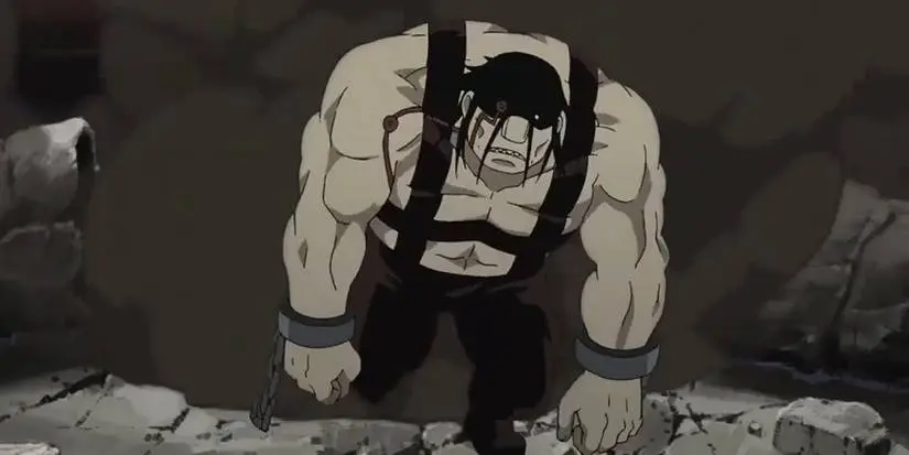 Sloth emerges from the ground in Fullmetal Alchemist: Brotherhood.
