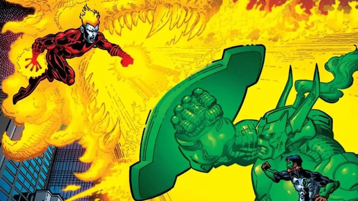 Green Lantern Kyle Rayner battling against Effigy on the cover of Green Lantern Vol. 3 #114