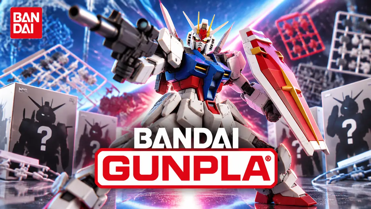 Сборная модель робота Strike Gundam от Bandai в боевой стойке на ярком фоне