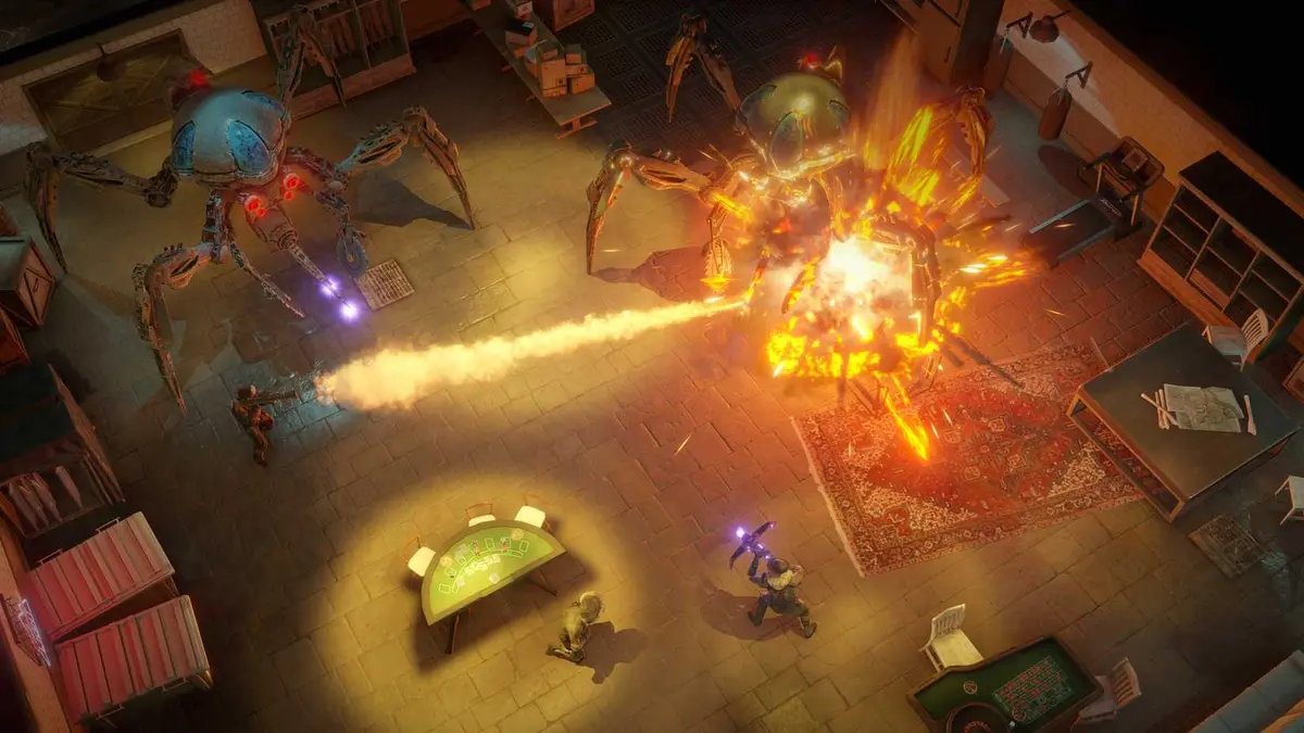 Players fighting to giant robot enemies in Wasteland 3