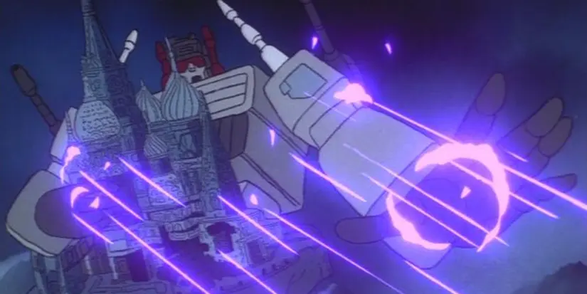 Metroplex blocks lasers in The Transformers G1 cartoon.