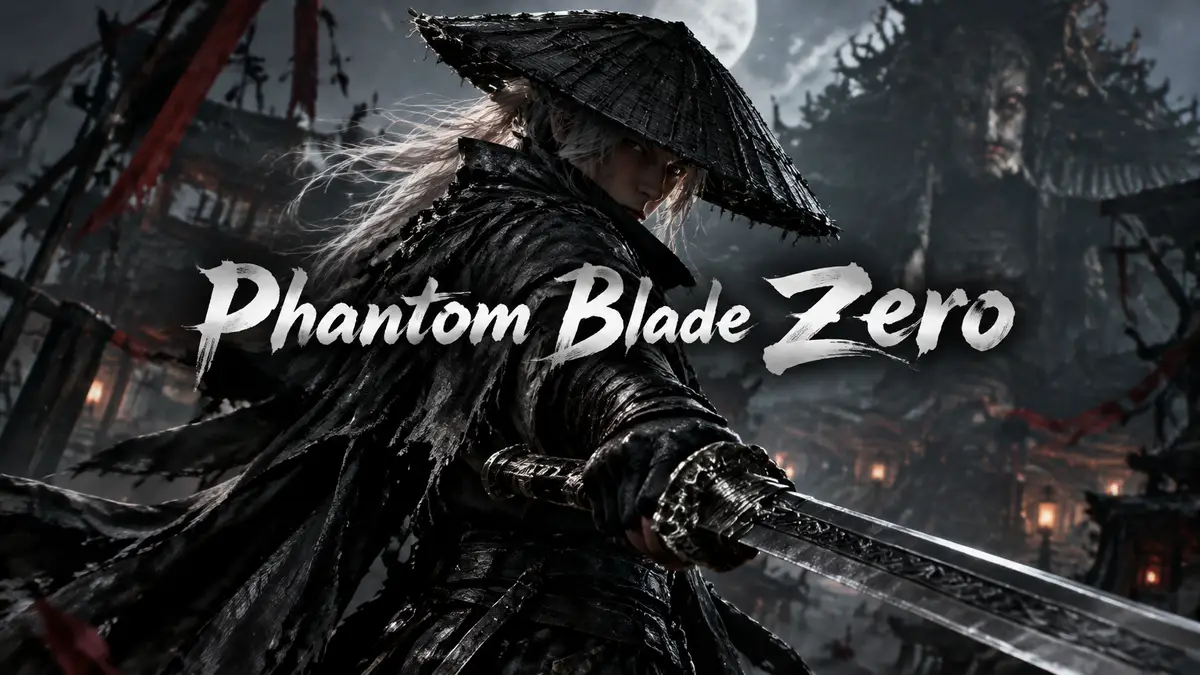 Воин из Phantom Blade Zero с мечом в стилистике кунг-фу панка на темном атмосферном фоне