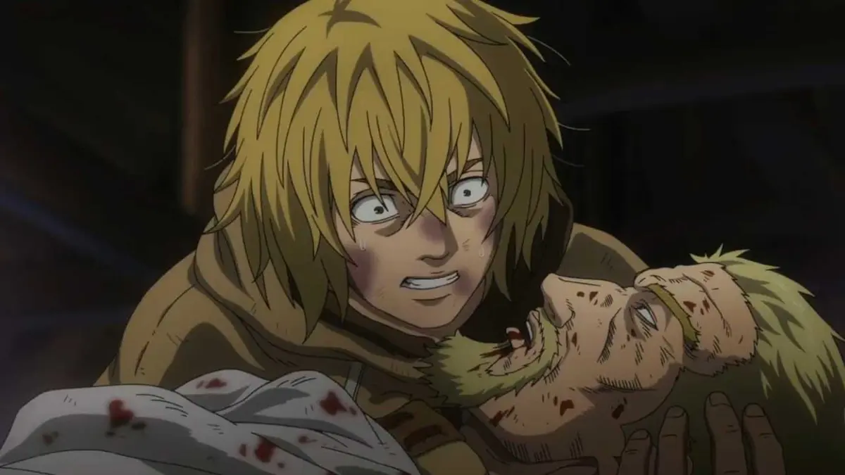 Askeladd dies in Thorfinn's arms in Vinland Saga anime