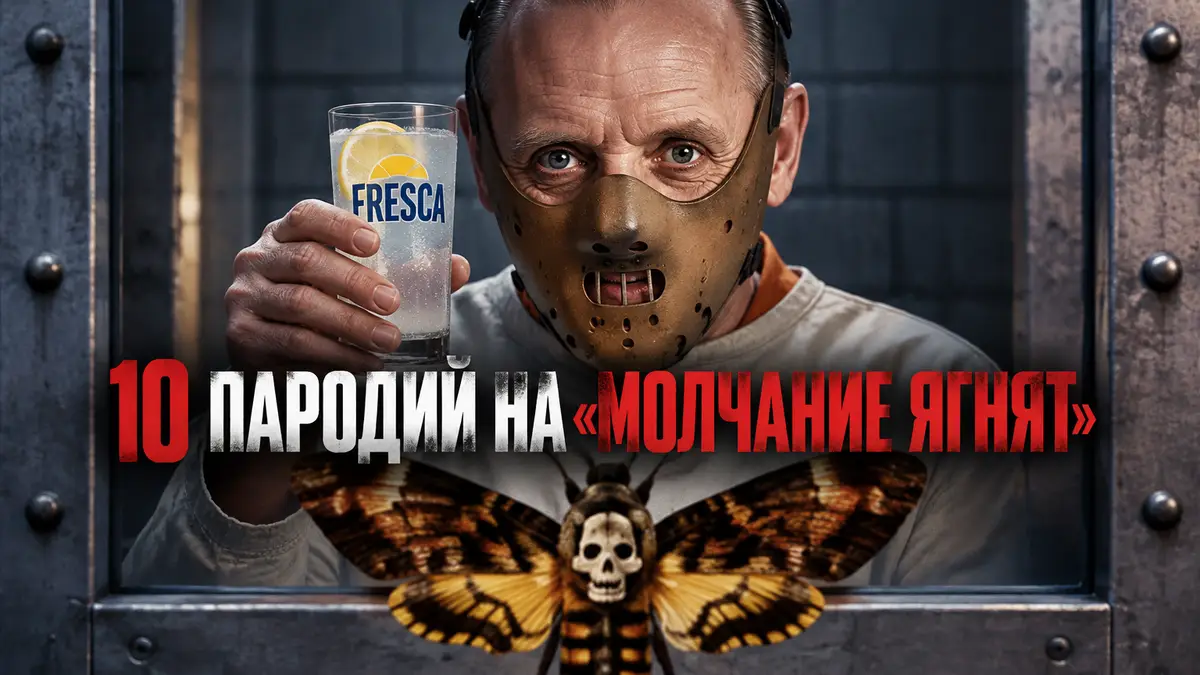 Пародийный доктор Лектер за стеклом камеры с бокалом Fresca, комедийный постер «Молчание ягнят»
