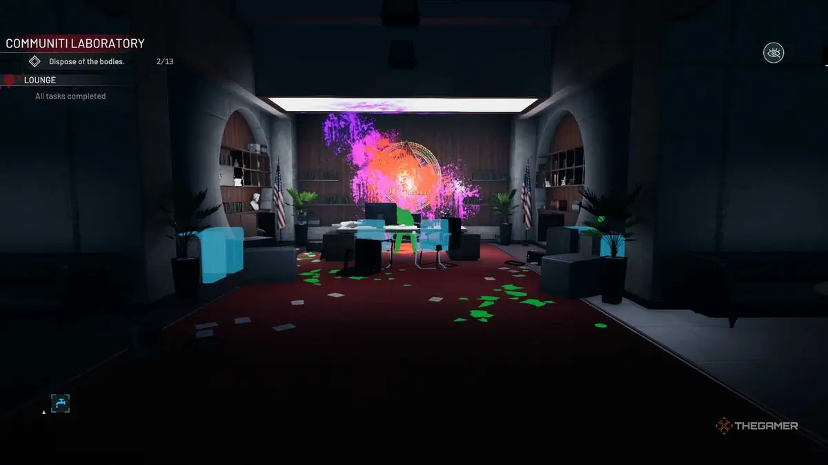 Crime Scene Cleaner room with body at a desk.