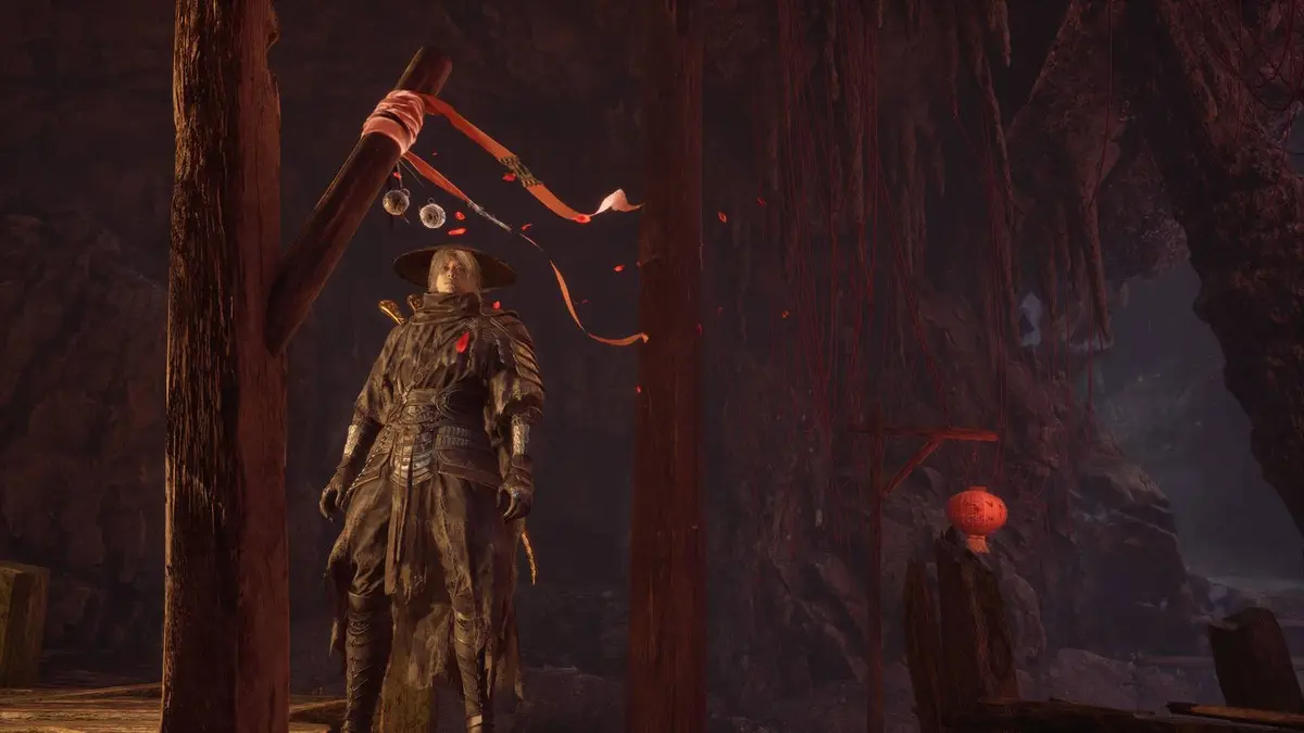 A Phantom Blade Zero screenshot showing Soul looking at a red ribbon