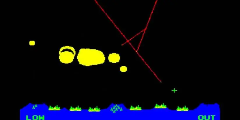 A player blowing up missiles in Missile Command game.