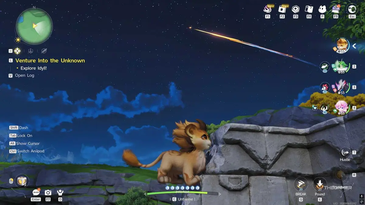 A Helion Aniimo is standing and there is a shooting star in the sky.