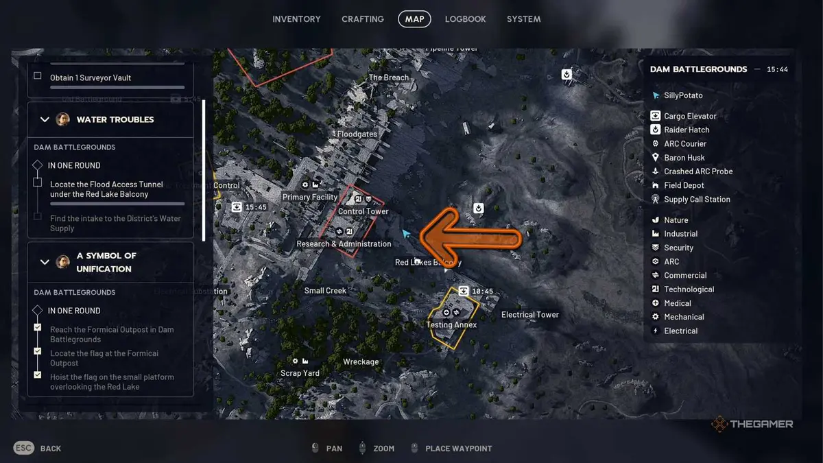 Arc Raiders flood access tunnel location on the map.