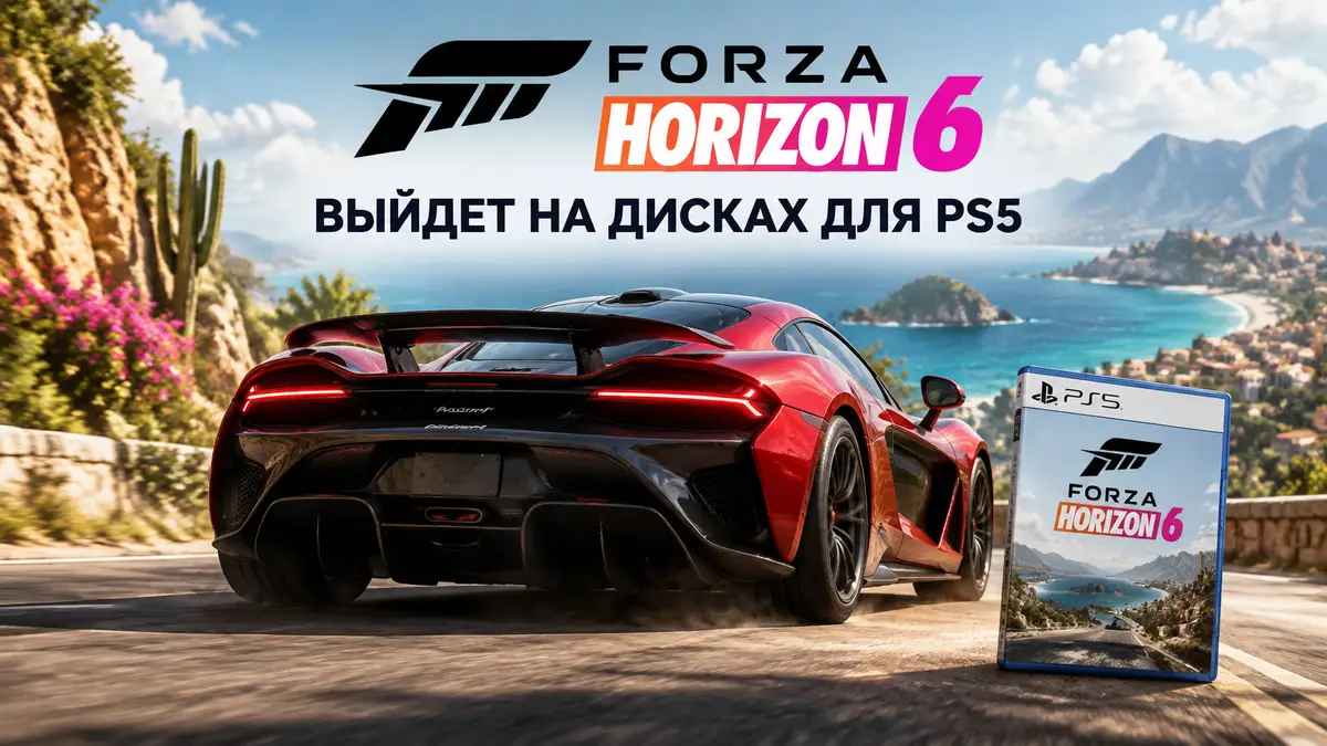 Спорткар на фоне живописного пейзажа из автосимулятора Forza Horizon 6 на PS5