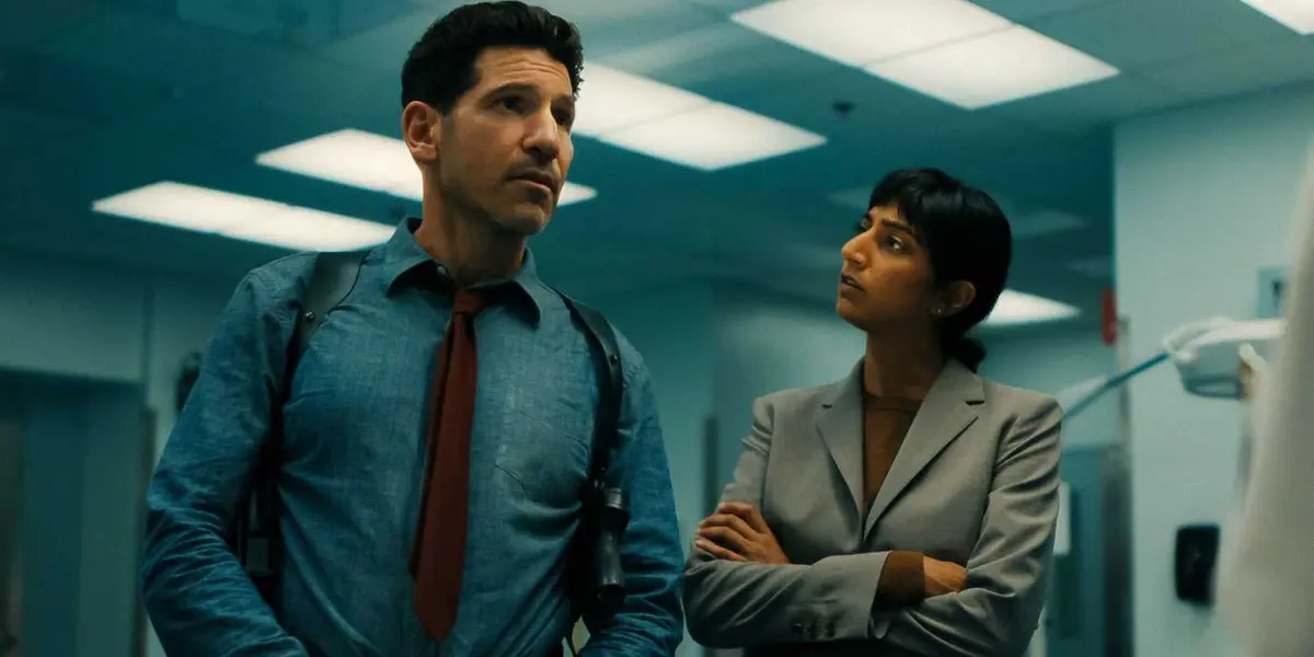 Jon Bernthal's Jack and Sunita Mani's Priya standing together in His & Hers.