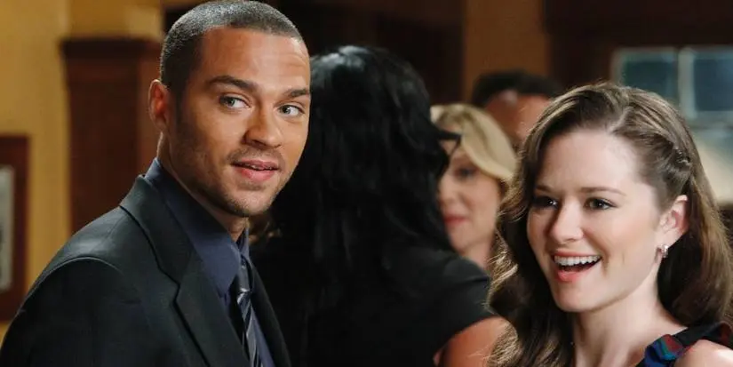 An image of April and Jackson smiling in Grey's Anatomy