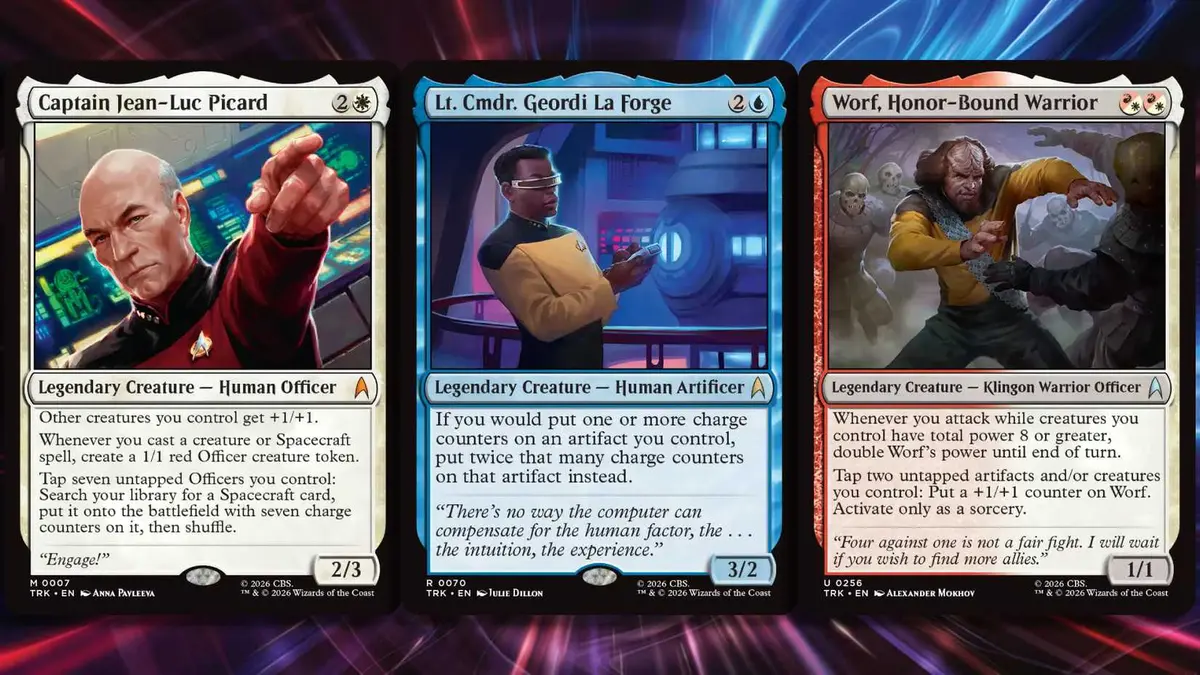 Cards from the Magic: The Gathering x Star Trek Universes Beyond crossover.