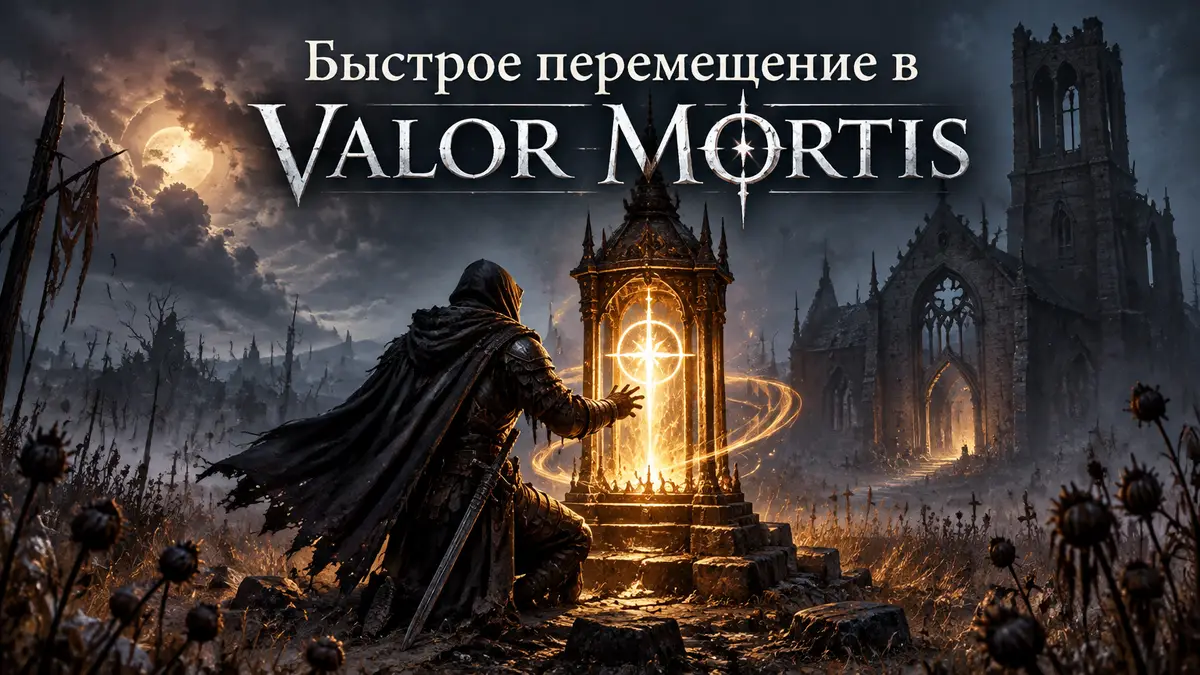 Светящийся фонарь быстрого перемещения Valor Mortis у заброшенной церкви среди мрачных полей чумы