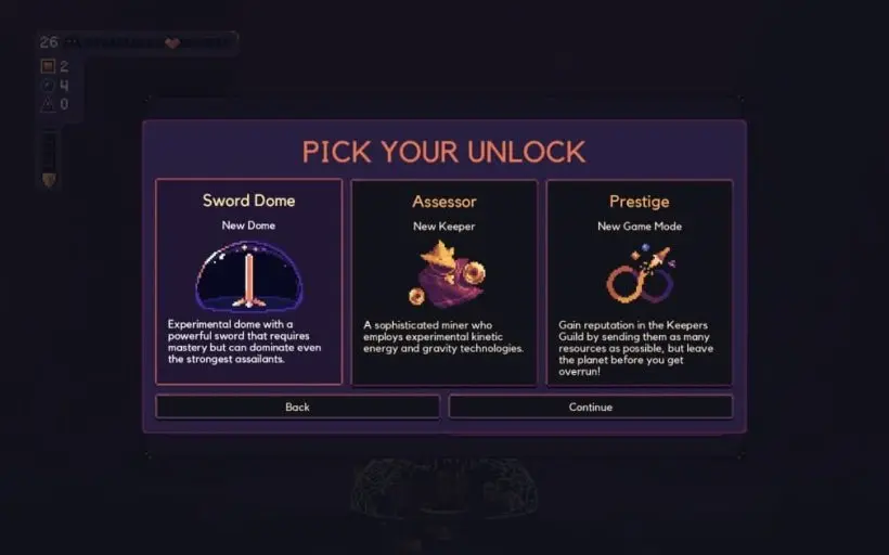 picking your unlock when winning a game in dome keeper
