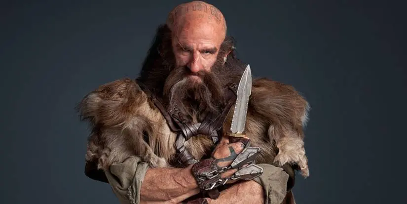 Dwalin with an unsheathed knife in The Hobbit