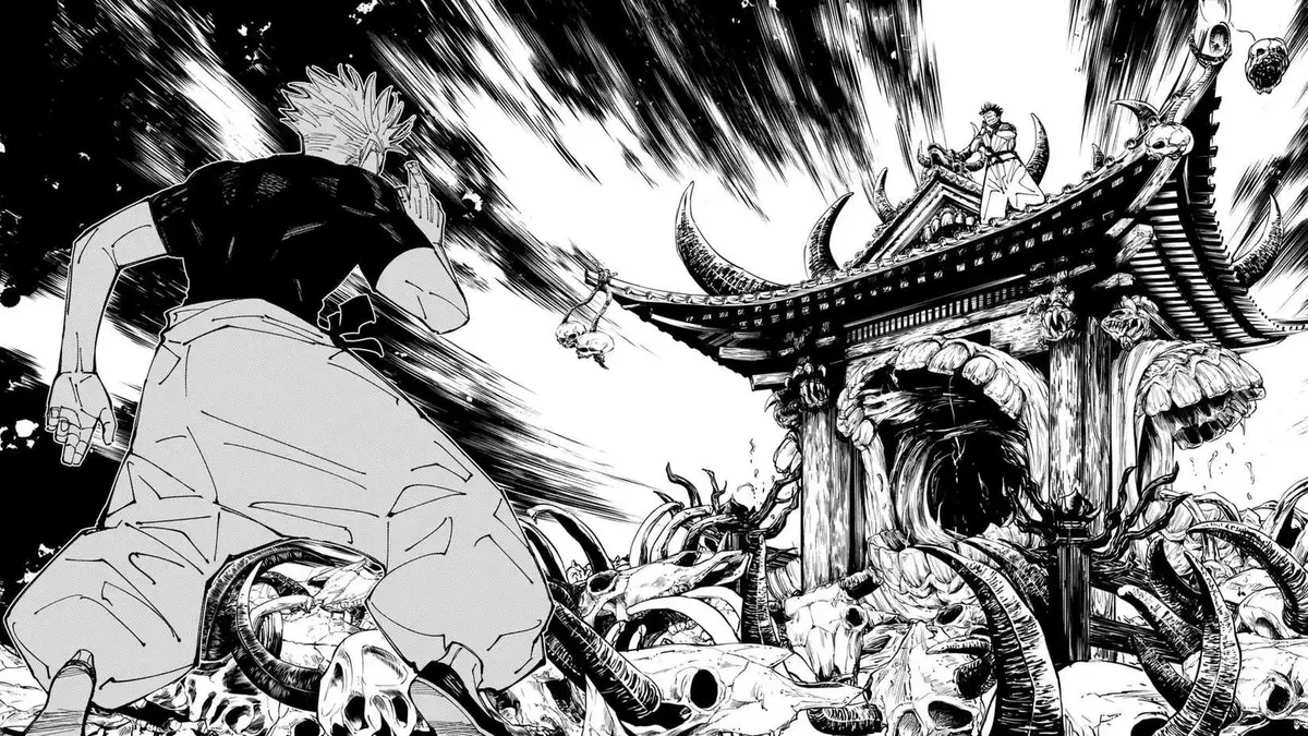 Gojo and Sukuna in a Domain Expansion battle in Jujutsu Kaisen manga