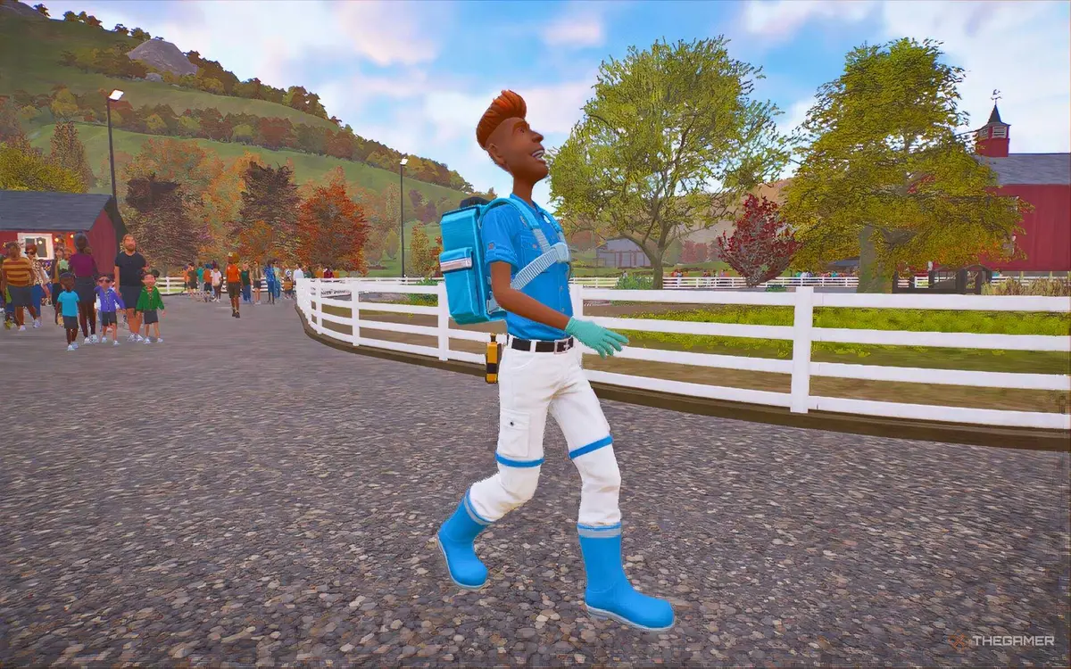 Vet walking around laughing in Planet Zoo 2