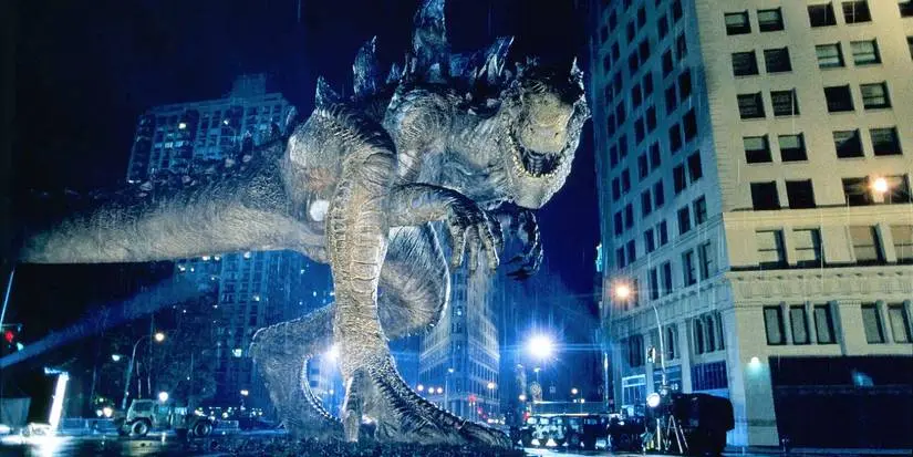 Zilla stalks the streets from the 1998 Godzilla movie.