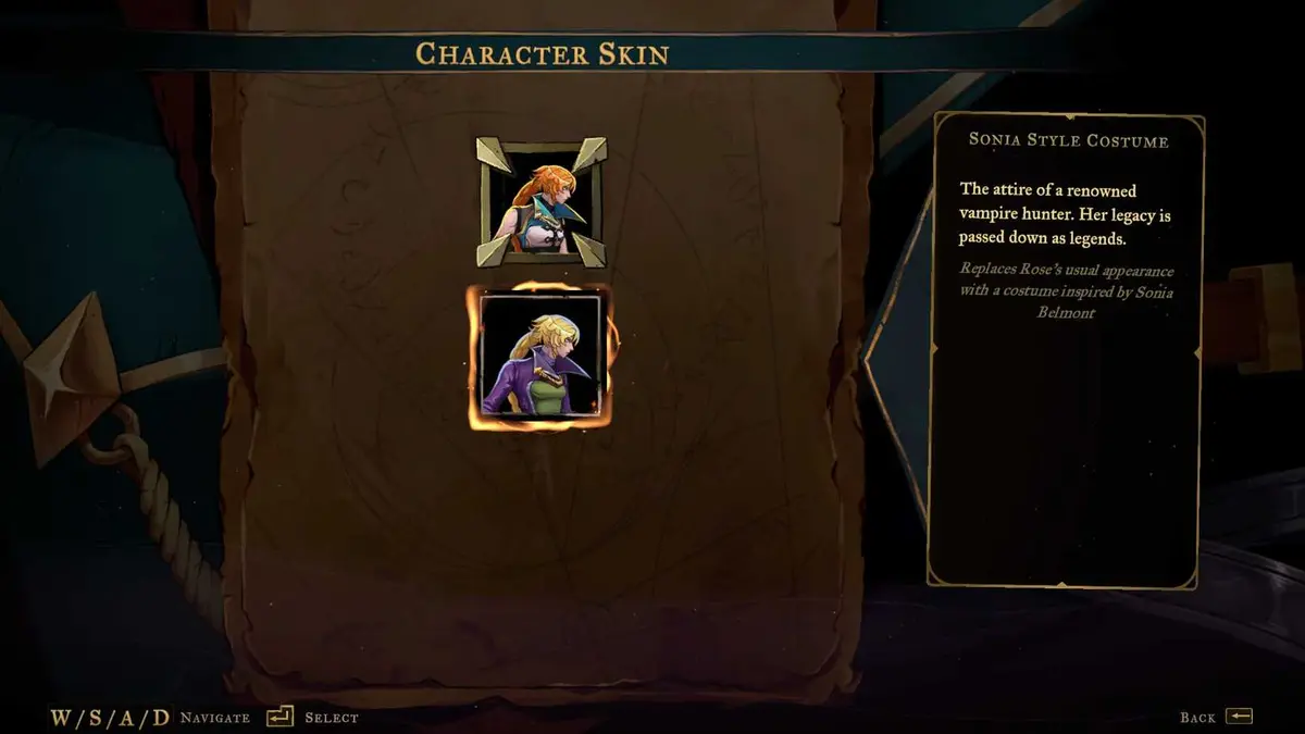 Castlevania Belmont's Curse Sonia skin description